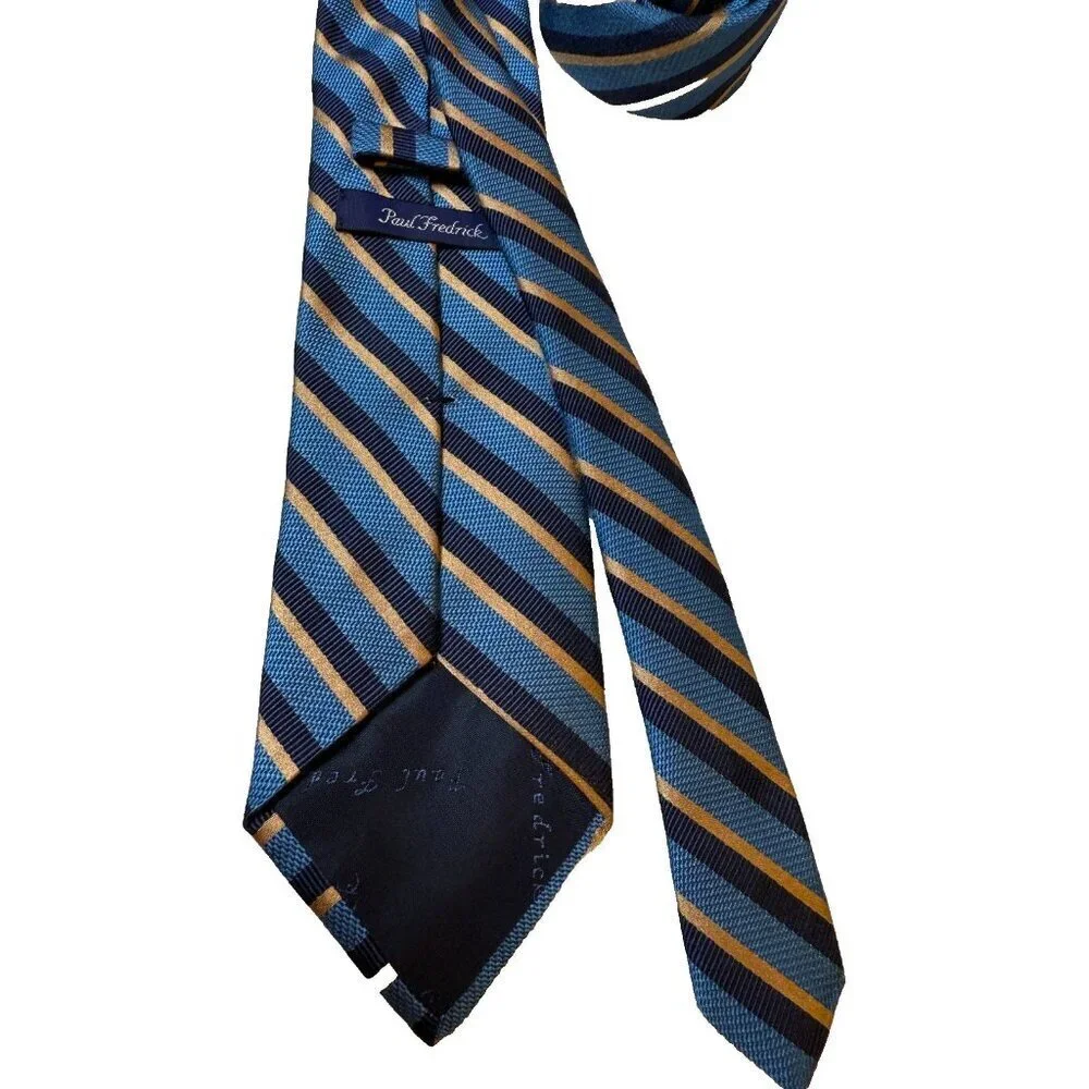 Paul Frederick Blue & Gold Striped Italian Silk Men's Classic Tie EUC